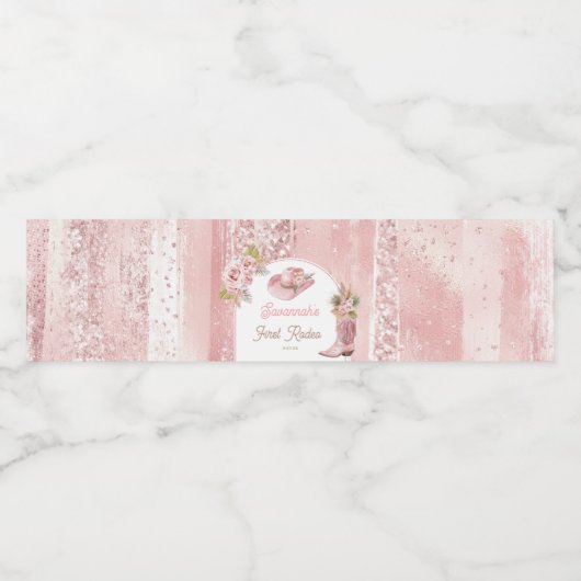 Roze Boho eerste Rodeo 1e verjaardag Waterfles Etiket (Enkel label)
