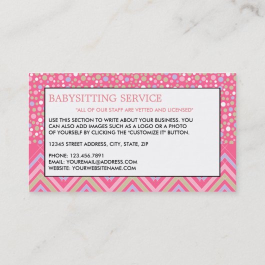 Roze Boho Elephant, Babysitter, Daycare, Nursery Visitekaartje (Achterkant)