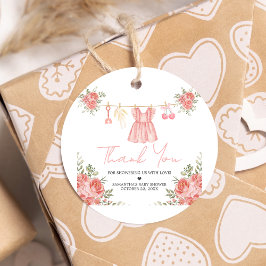 Roze Boho Floral Baby shower Ronde Bedankjes Labels