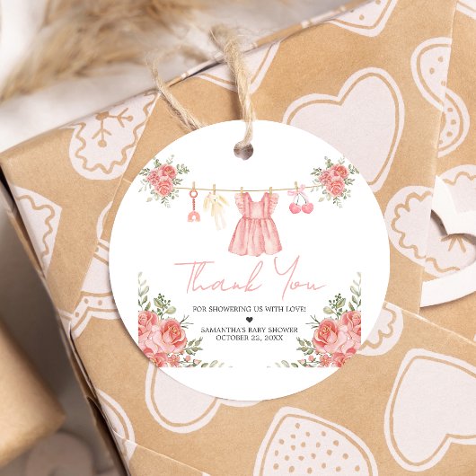 Roze Boho Floral Baby shower Ronde Bedankjes Labels