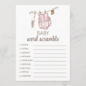 Roze boho floral baby shower word scramble advieskaart (Voorkant)