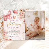 Roze Boho Floral Butterfly Baby shower Foto Bedankkaart