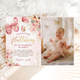 Roze Boho Floral Butterfly Baby shower Foto Bedankkaart