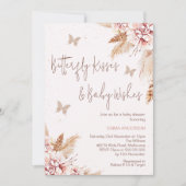 Roze Boho Floral Butterfly Kisses Baby shower Kaart (Voorkant)