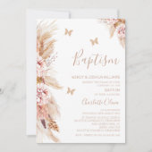 Roze boho Floral en Butterflies Baptisme Kaart (Voorkant)