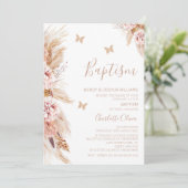 Roze boho Floral en Butterflies Baptisme Kaart (Staand voorkant)