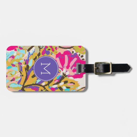 Roze Boho Floral I Bagagelabel (Voorkant horizontaal)