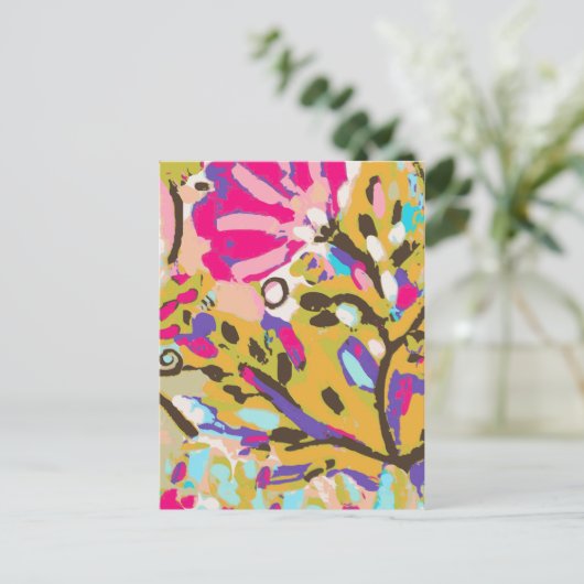Roze Boho Floral I Briefkaart (Staand voorkant)