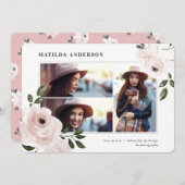 Roze  boho floral multi-photoafstuderen aankondiging (Voorkant / Achterkant)