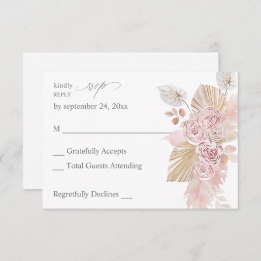 Roze Boho Floral no Meal RSVP (Voorkant / Achterkant)