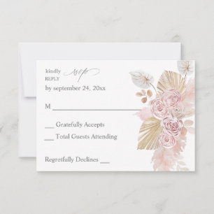 Roze Boho Floral no Meal RSVP Kaartje