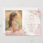 Roze Boho Floral Quinceañera 15e verjaardag Foto Kaart (Voorkant)
