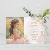 Roze Boho Floral Quinceañera 15e verjaardag Foto Kaart (Staand voorkant)