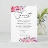 Roze boho floral Sweet 16. Tuin 16e verjaardag Kaart (Staand voorkant)