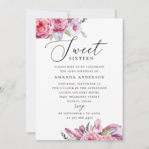 Roze boho floral Sweet 16. Tuin 16e verjaardag Kaart