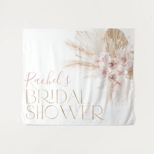 Roze Boho Floral Vrijgezellenfeest Backdrop Wandkleed (Voorkant (horizontaal))