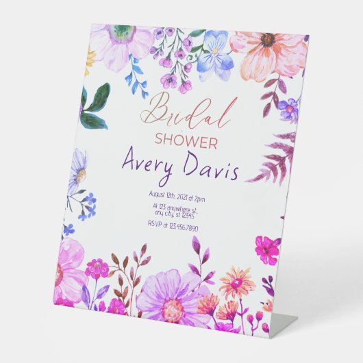 Roze boho floral vrijgezellenfeest reclamebord met voetstuk (Voorkant)