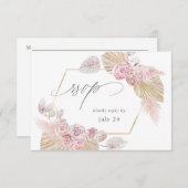 Roze Boho Floral w Meal RSVP (Voorkant / Achterkant)