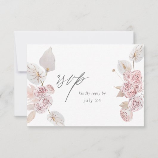 Roze Boho Floral w Meal RSVP 2 Kaartje (Voorkant)