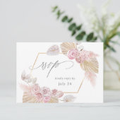 Roze Boho Floral w Meal RSVP Kaartje (Staand voorkant)