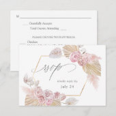 Roze Boho Floral w Meal RSVP Kaartje (Voorkant / Achterkant)