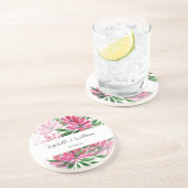 Roze Boho Floral Waterverf Monogrammed Zandsteen Onderzetter (Zijkant)