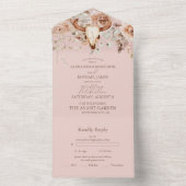 Roze Boho Floral Westerne bruiloft All In One Uitnodiging (Binnen)