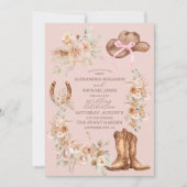 Roze Boho Floral Westerne bruiloft Kaart (Voorkant)