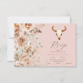 Roze Boho Floral Westerne bruiloft RSVP Kaartje (Voorkant)