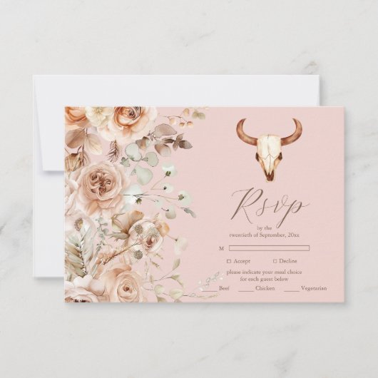 Roze Boho Floral Westerne bruiloft RSVP Kaartje (Voorkant)