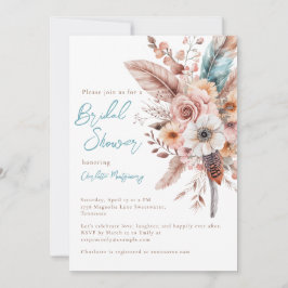 Roze Boho Flower & Feathers Elegant Vrijgezellenfe Kaart