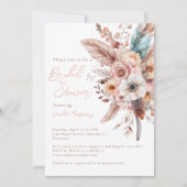 Roze Boho Flower & Feathers Elegant Vrijgezellenfe Kaart (Voorkant)