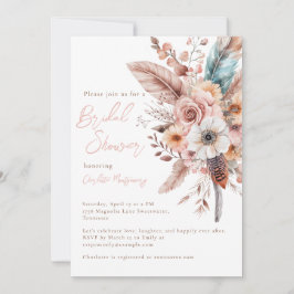 Roze Boho Flower & Feathers Elegant Vrijgezellenfe Kaart