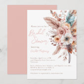 Roze Boho Flower & Feathers Elegant Vrijgezellenfe Kaart (Voorkant / Achterkant)