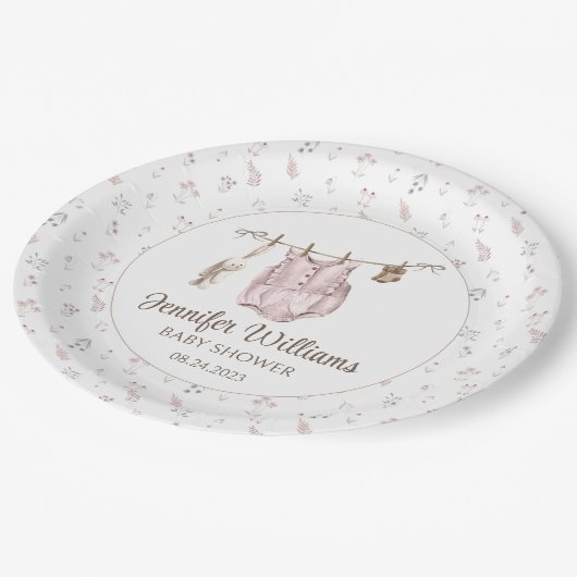 Roze boho girl kleding baby shower papier bord (Gekanteld)