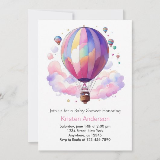 Roze Boho Hete Luchtballon Meisje Baby shower Kaart (Voorkant)