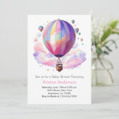 Roze Boho Hete Luchtballon Meisje Baby shower Kaart (Staand voorkant)