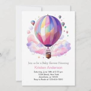 Roze Boho Hete Luchtballon Meisje Baby shower Kaart
