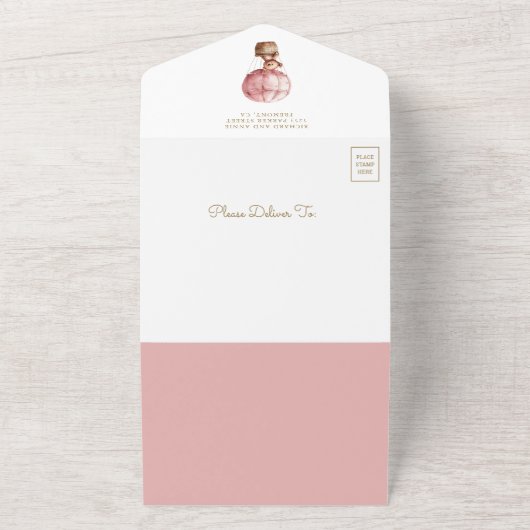 Roze Boho Hete Luchtballon Teddy Bear Baby shower All In One Uitnodiging (Buitenkant)