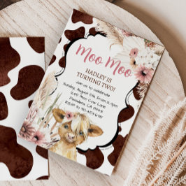 Roze Boho Highland Koe Verjaardag Kaart