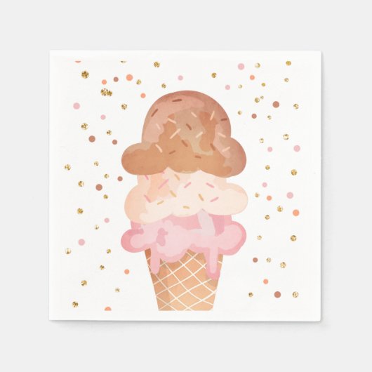 Roze Boho Ice Cream Cone Confetti Papieren servett Servet (Voorkant)