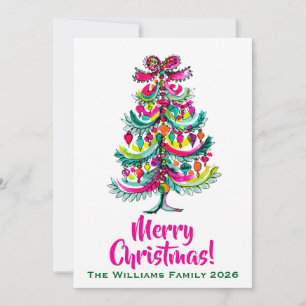 Roze Boho Kerstboom Feestdagenkaart