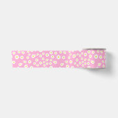 Roze Boho Lente Madeliefjes Patroon Satijnen Lint (Voorkant)