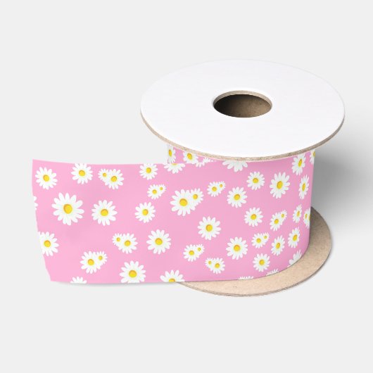 Roze Boho Lente Madeliefjes Patroon Satijnen Lint (Spoel)