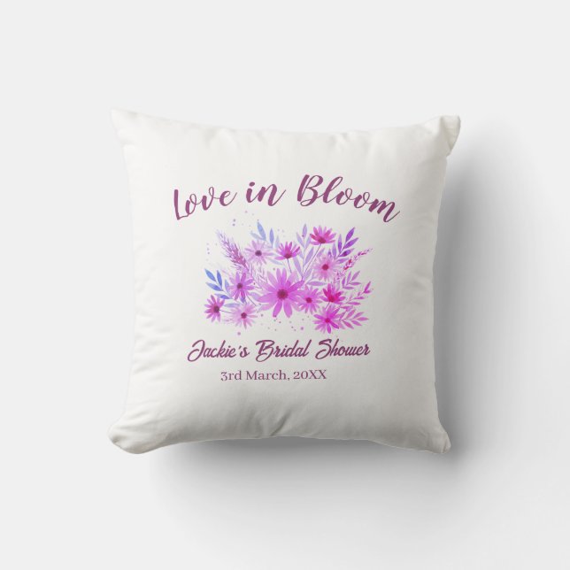 roze boho liefde in bloei bruidsfeest naam retro kussen (Voorkant)