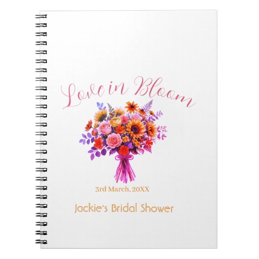 roze boho liefde in bloei bruidsfeest naam retro notitieboek (Voorkant)