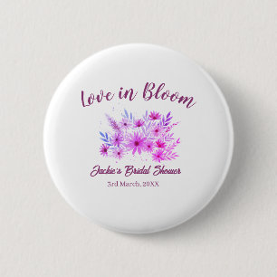roze boho liefde in bloei bruidsfeest naam retro ronde button 5,7 cm