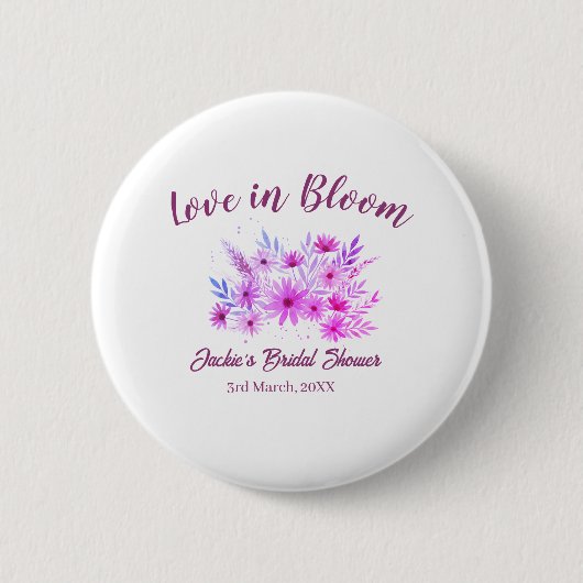 roze boho liefde in bloei bruidsfeest naam retro ronde button 5,7 cm (Voorkant)