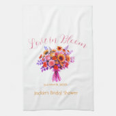 roze boho liefde in bloei bruidsfeest naam retro theedoek (Verticaal)