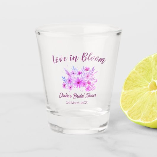 roze boho liefde in bloei bruiloft feest naam retr shot glas (Voorkant)